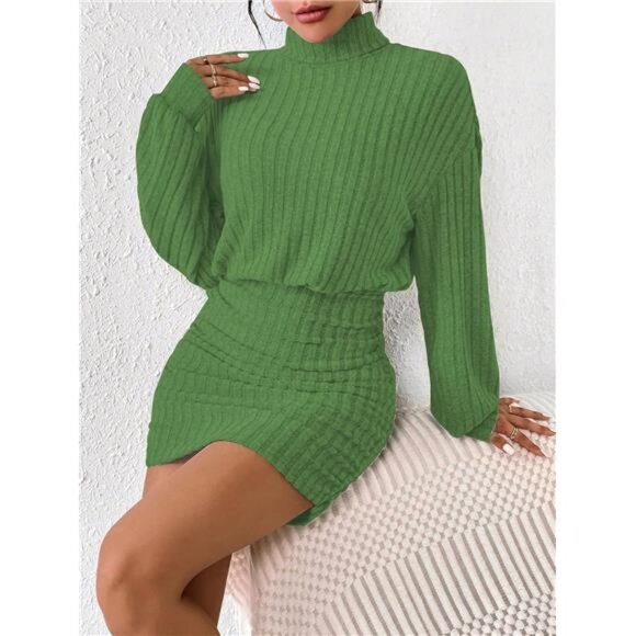 Dresses & Skirts - Women's Pullover Sweater Dress Turtle Neck Cute Green2